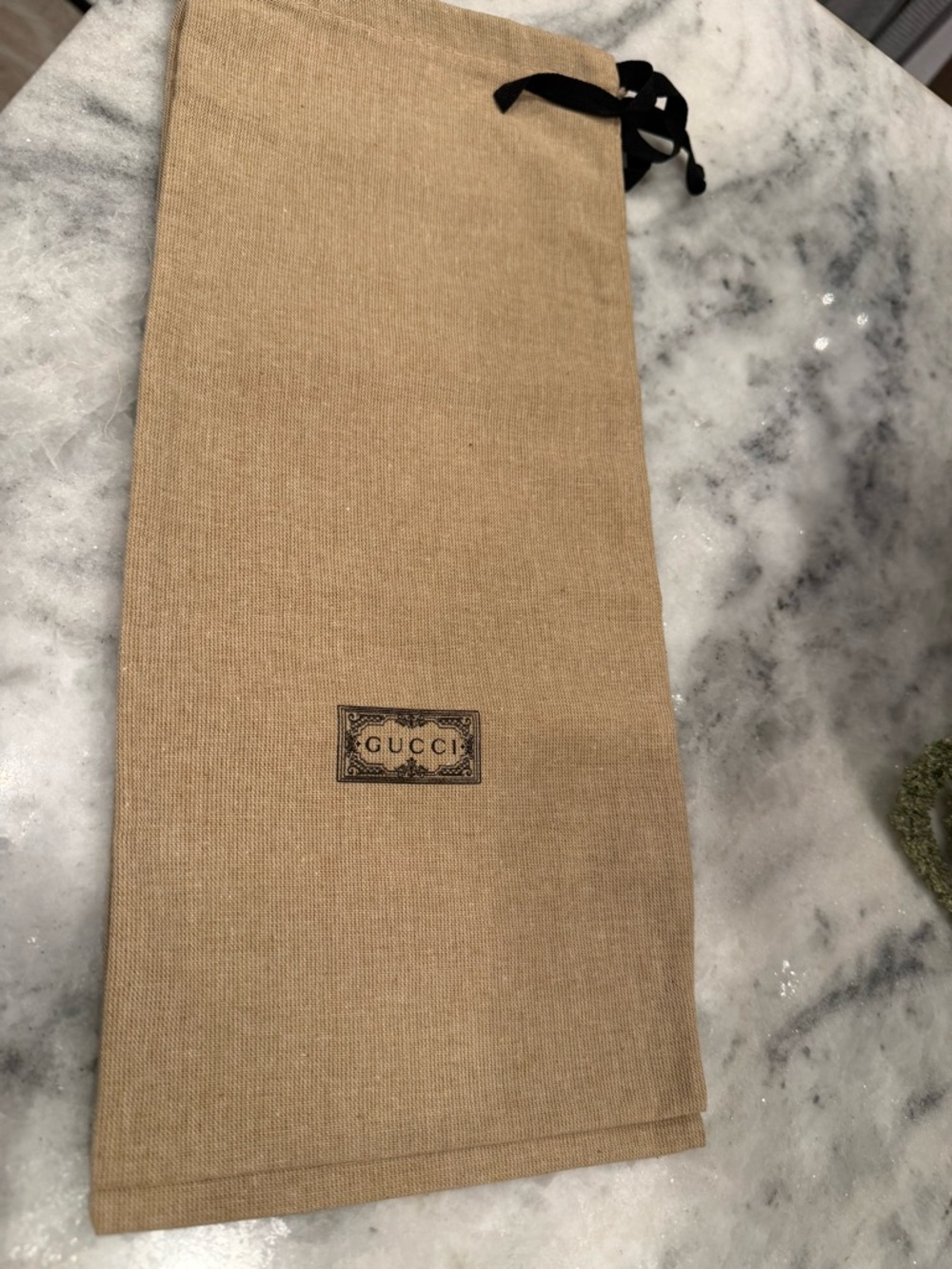 Set up two Gucci Tan Canvas Drawstring Pouch with Black Tie